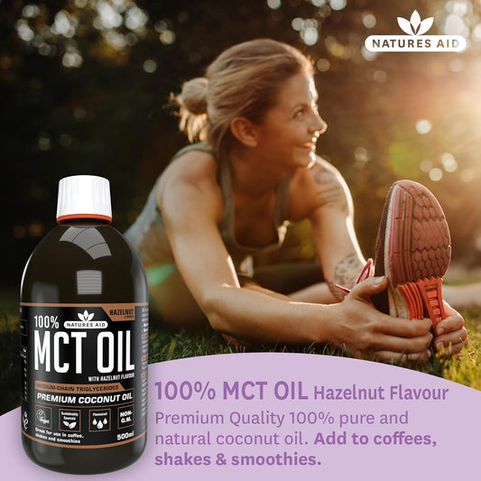 Natures Aid Mct Oil 500Ml Hazelnut - Add To Coffee Shakes Smoothies Or Dressings - 100 Percent Premium Coconut Oil Pure Sustainably Sourced Vegan Vegetarian Gmp Standards Rapid Absorbed For Energy
