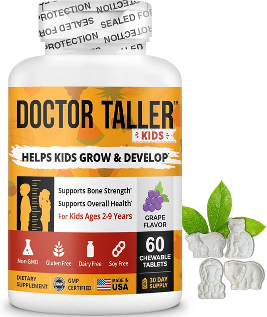 Doctor Taller Kids - Kids Multivitamins, Toddler Vitamins - Support Bone Strength, Enhanced Immunity With Calcium, Multivitamins For Ages 2 To 9 - Grape Flavor - 90 Vegan Chewable Tablets | 3 Pack