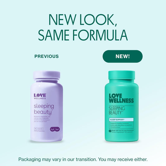 Love Wellness Sleeping Beauty Pills | Sleep Aid With Melatonin, Magnesium & L-Theanine | Promotes Restful Sleep, Relaxation & Reduces Stress | Organic Valerian Root Powder & Lemon Balm | 60 Capsules