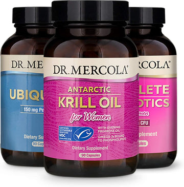 Dr. Mercola Essential 3 For Women (90 Servings), Krill Oil For Women, Ubiquinol 150 Mg, Complete Probiotics For Women, Supports Digestive, And Immune Health*, Non Gmo, Gluten Free, Soy Free