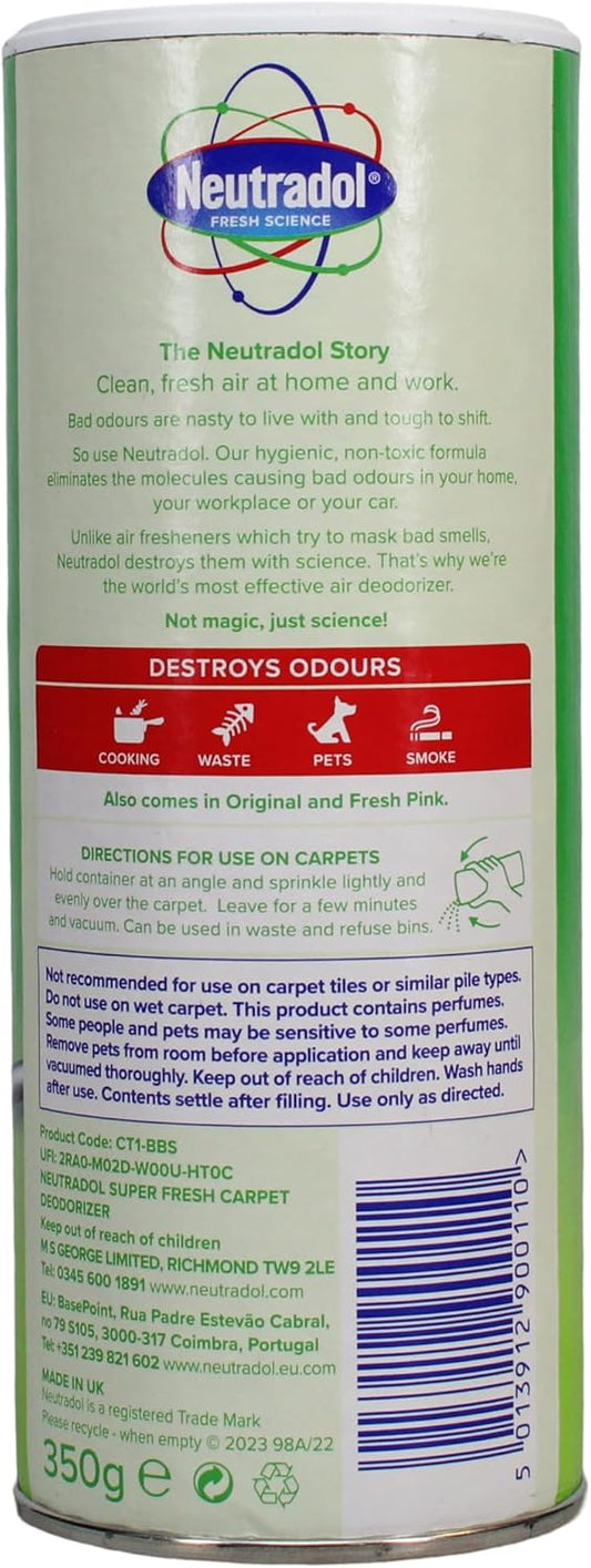 Neutradol Shake It Fresh Carpet Deodoriser, Odour Neutraliser For Carpets & Rugs, Super Fresh, Multipack Of 2 X 350G