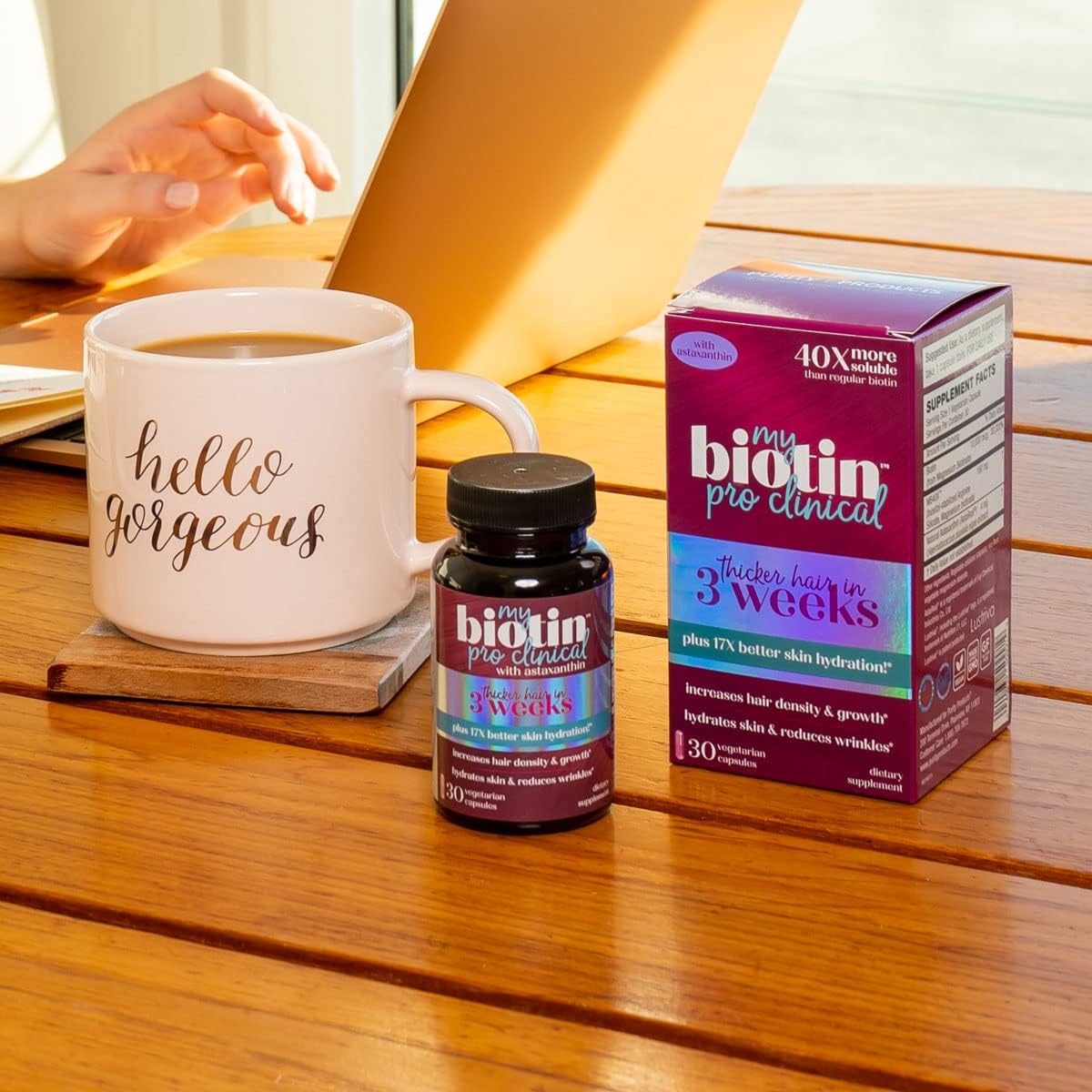 Purity Products MyBiotin ProClinical – Thicker Hair in 3 Weeks & Fights Wrinkles - MB40X Patented Biotin Matrix w/Astaxanthin 40X More Soluble vs Ordinary Hair, Skin Nails 30 Veg Caps : Health & Household