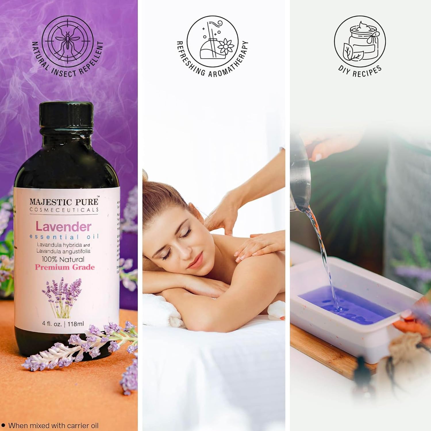 MAJESTIC PURE Lavender Essential Oil with Premium Grade, for Aromatherapy, Massage and Topical uses, 4 fl oz : Health & Household