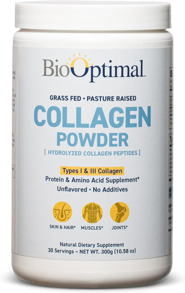 Biooptimal Collagen Peptides Powder - Grass-Fed, Pasture-Raised Hydrolyzed Protein Supplement For Skin, Hair, & Nails - Non-Gmo, Zero Sugar Daily Supplement For Men & Women (30 Servings)