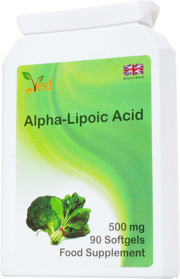 Ved Alpha Lipoic Acid | Non-Gmo, Gluten Free | Helps Maintain Blood Sugar Level | 500Mg, 90 Softgels