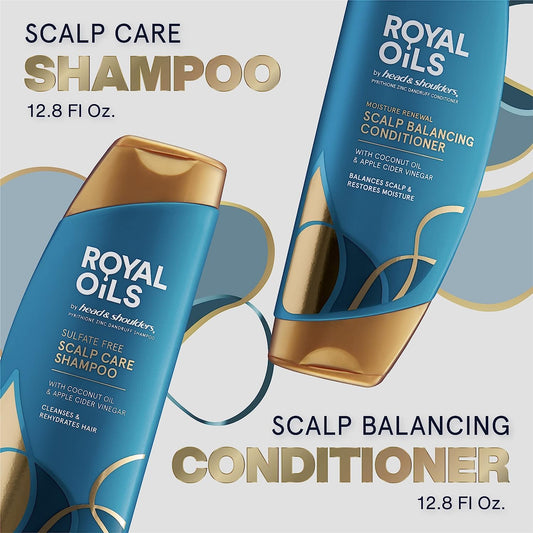 Head & Shoulders Royal Oils Shampoo And Conditioner Set, Includes Anti-Dandruff Scalp Care Shampoo (12.8 Fl Oz.) & Moisture Renewal Scalp Balancing Conditioner, Hair Treatment For Curly & Coily Hair