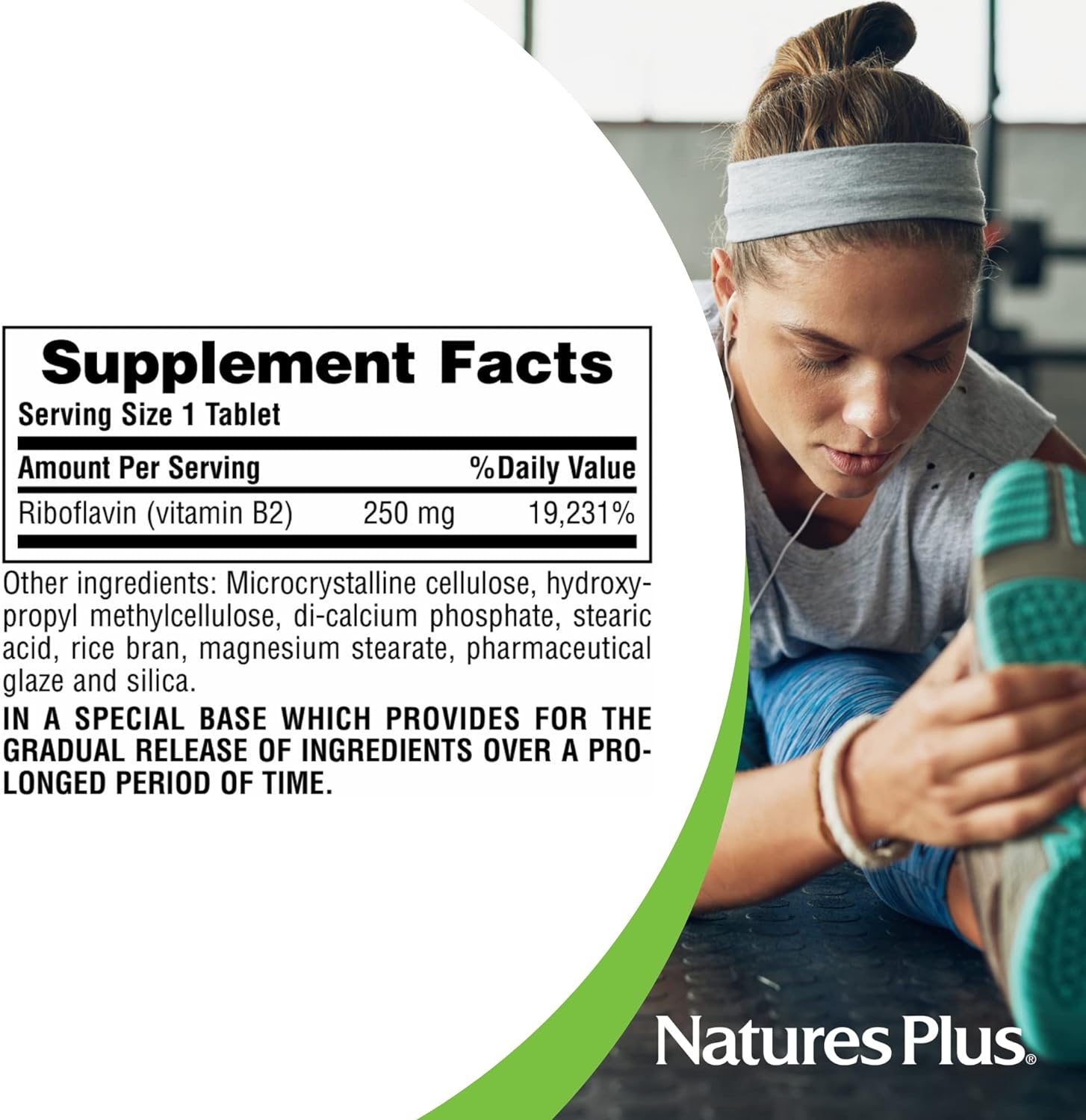 NaturesPlus Vitamin B2 (Riboflavin) - 250 mg, 60 Vegetarian Tablets, Sustained Release - Natural Energy & Metabolism Booster, Promotes Overall Health - Gluten-Free - 60 Servings : Health & Household