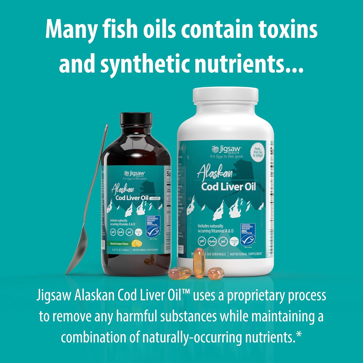 Jigsaw Health Alaskan Cod Liver Oil | 900 Mg Omega-3S With Epa, Dha, And Dpa | Includes Naturally Occuring Vitamins A & D | 180 Softgels | 60 Servings : Health & Household