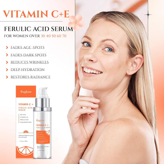 Vitamin C Brightening Serum For Face, Ce Ferulic Acid, Super Vitamin C Serum, Hyaluronic Acid Serum For Face, Dark Spot Remover For Face Lifting, Firming Anti Aging Wrinkle Serum-1 Fl Oz