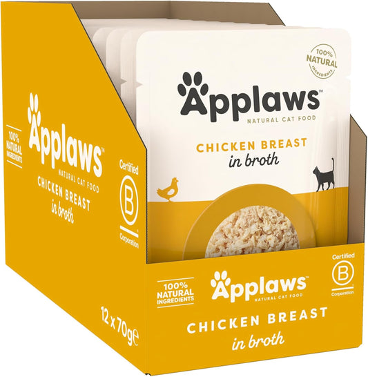 Applaws 100% Natural Adult Wet Cat Food, Chicken In Broth 70G Pouch (12 X 70 G Pouches)