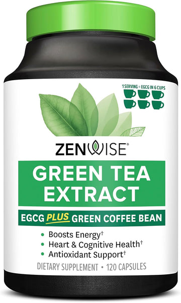 Zenwise Health Egcg Green Tea Extract Capsules - Mental Focus + Immune Health + Antioxidant + Heart Support With Green Coffee Bean For Energy & Metabolism Boost - 120 Ct