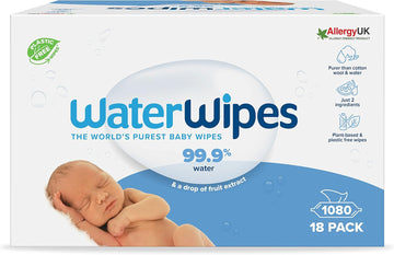 Waterwipes Baby Wipes 9X60 Pack Sensitive Newborn Biodegradable Unscented, 99.9% Water (540 Wet Wipes), White (Packaging May Vary)