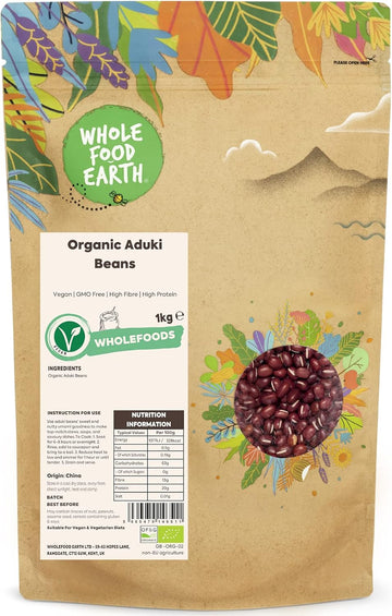 Wholefood Earth Organic Aduki Beans 2Kg Vegan | Gmo Free | High Fibre | High Protein | Certified Organic