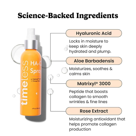 Timeless Skin Care Ha Matrixyl 3000 With Rose Spray - Skin Mist With Hyaluronic Acid - Fragrance-Free Hydrating Face Spray - Soothing Matrixyl Skin Care Mist - 4 Oz