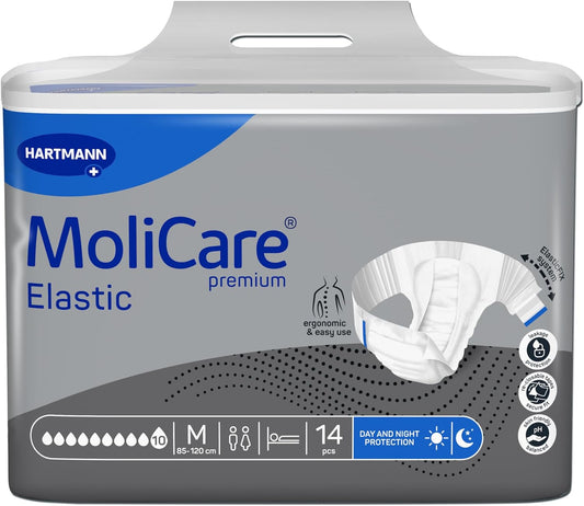 Molicare Premium Elastic Unisex Disposable Slip: Discreet Use For Woman And Men With Incontinence; 10 Drops, Size M, Pack Of 14