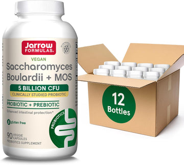 Jarrow Formulas Saccharomyces Boulardii Probiotics + Mos 5 Billion Cfu Probiotic Yeast For Intestinal Health Support, Gut Health Supplements For Women And Men, 90 Veggie Caps, 90 Day Supply,Pack Of 12