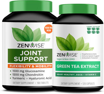 Zenwise Health Energy & Mobility Boost Bundle - Joint Support + Green Tea Extract - Features Msm Glucosamine & Chondroitin For Extra Strength Relief - Plus Vitamin C - Immune & Metabolism Booster