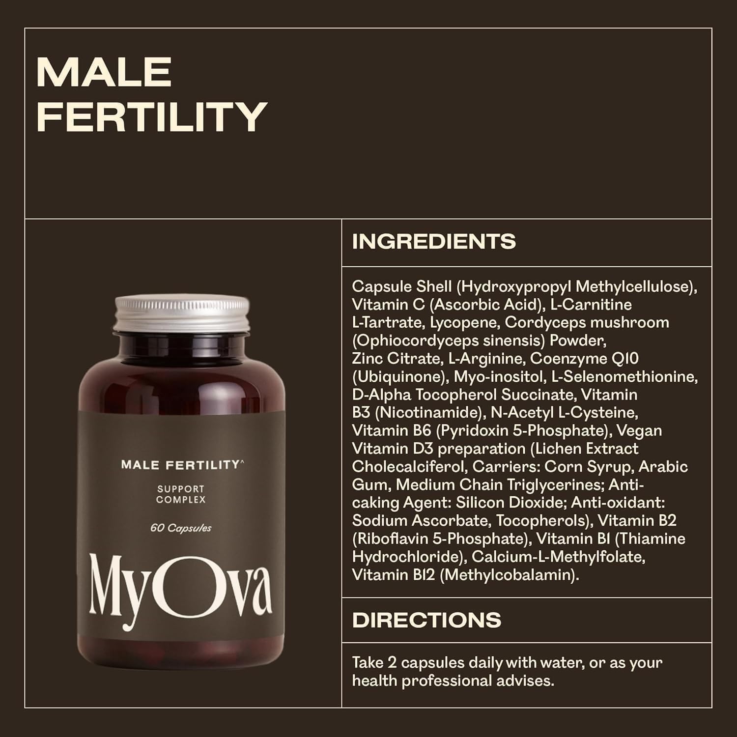 MyOva Male Fertility Supplements - Enhances Sperm Quality, Count & Hormonal Balance - Supports Conception for Men - Includes Zinc, Selenium, Vitamins C, D, E - 60 Capsules : Amazon.co.uk: Health & Personal Care
