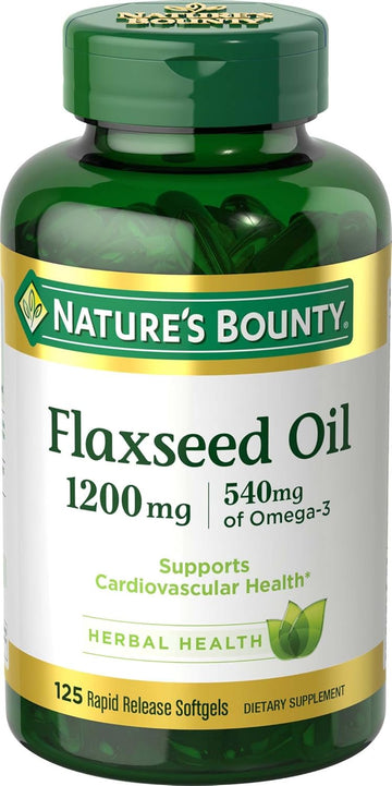 Nature'S Bounty Flaxseed Oil 1200 Mg, 125 Rapid Release Softgels, White, 125 Count Pack Of 2