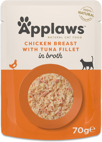 Applaws 100% Natural Adult Wet Cat Food, Chicken Breast With Tuna Fillet In Broth 70G Pouch (12 X 70 G Pouches)