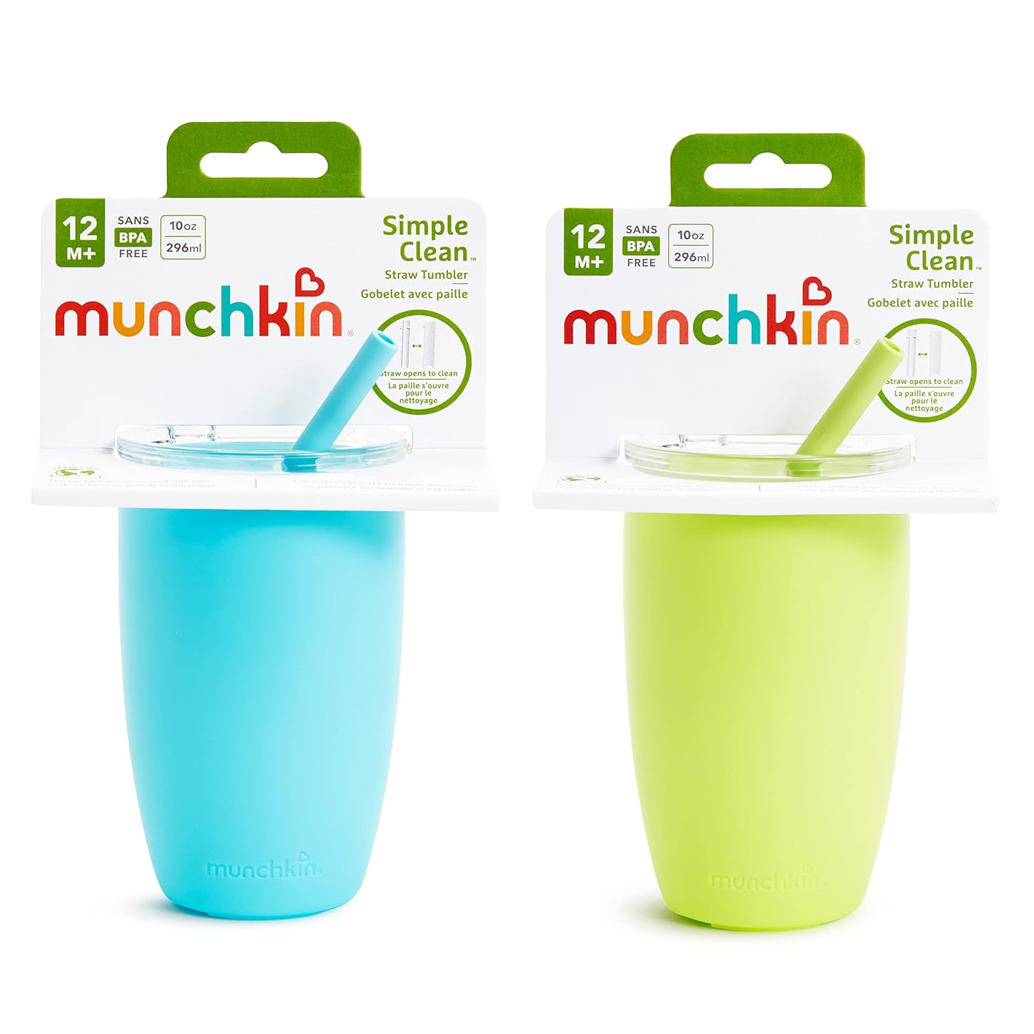 Munchkin® Simple Clean™ Toddler Sippy Cup Tumbler with Easy Clean Straw, 10 Ounce, 2 Pack, Blue/Green : Baby