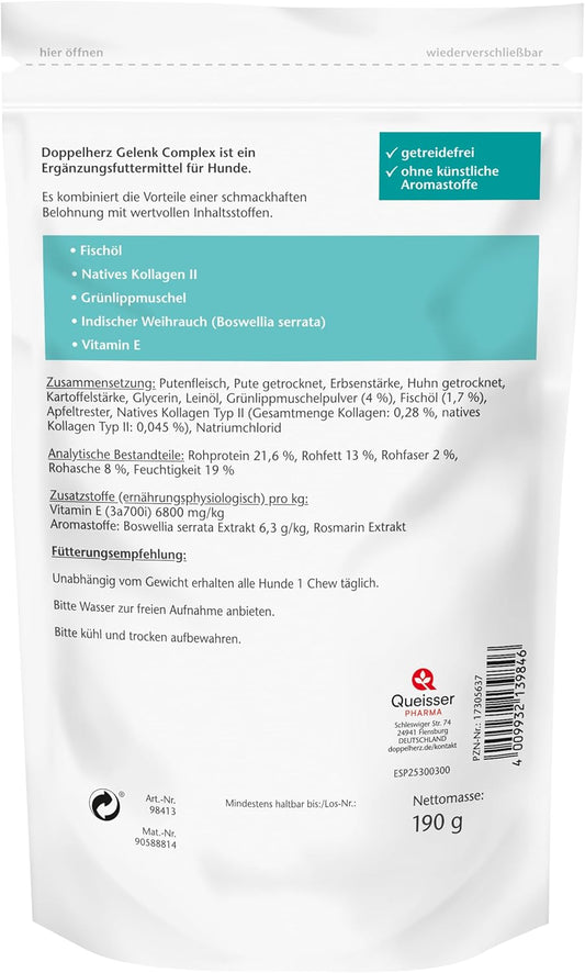 Doppelherz Joint Complex For Dogs - To Support Joint Metabolism For Osteoarthritis - 30 Chews