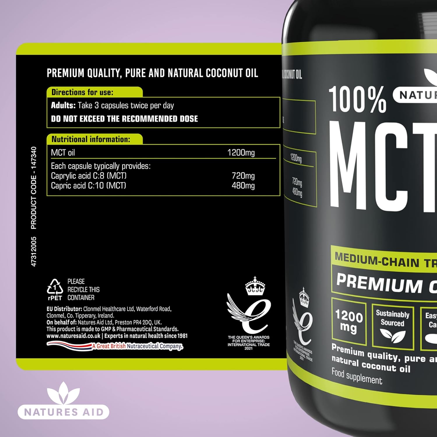 Natures Aid MCT Oil Capsules 1200mg 120 Capsules - Premium 100% Coconut Oil - Supports Energy Boost Metabolism Keto Weight Management - Vegan, Gluten-Free Essential Fatty Acids : Amazon.co.uk: Grocery