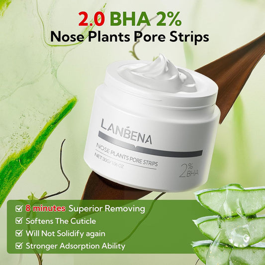 Lanbena 3.0 Bamboo Charcoal Blackhead Remover Mask, 50G/1.76 Oz, 120+ Pcs Nose Pore Strips, Peel Off Face Mask Whiteheads Cleanser Strawberry Nose Purifying, With Amazonian White Clay