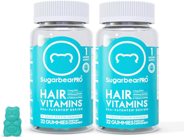 Sugarbearpro Hair Vegan Vitamin Gummies For Luscious Hair With Biotin, Vitamin E, B12, Iodine, Folic Acid, Inositol, Coconut Oil - Hair And Nails Supplement For Women & Men (2 Month + Nail File)