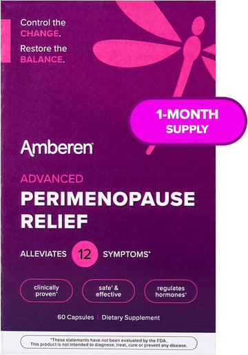 Amberen Perimenopause, Peri-Menopause Multi-Symptom Relief, Vitamin B, Vitamin E & Antioxidants Supplement, Clinically Shown To Help Support Hormone Balance, Hot Flashes & Night Sweats, 60 Count