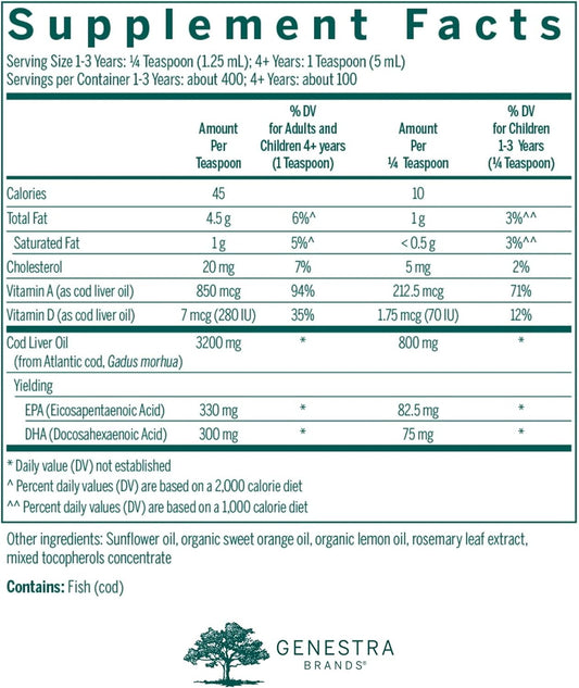 Genestra Brands Cod Liver Oil Forte | Vitamin + Essential Fatty Acid Supplement | 16.9 Fl. Oz