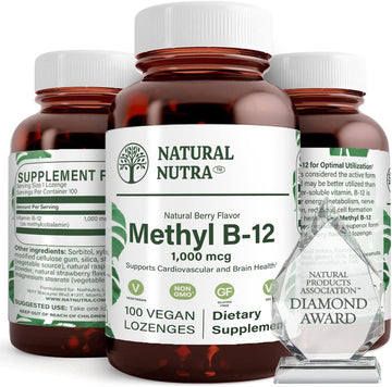Natural Nutra Vegan Methyl B12 1000Mcg, Heart Health And Energy Booster Supplement, Gluten Free, 100 Vegan Lozenges
