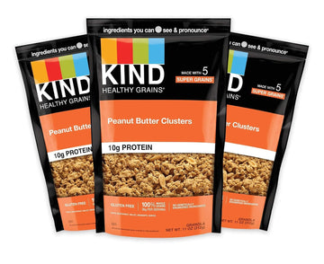 Kind Healthy Grains Granola, Peanut Butter Clusters, Healthy Snacks, Gluten Free, 100% Whole Grains, 10G Protein, 11Oz, 6 Count
