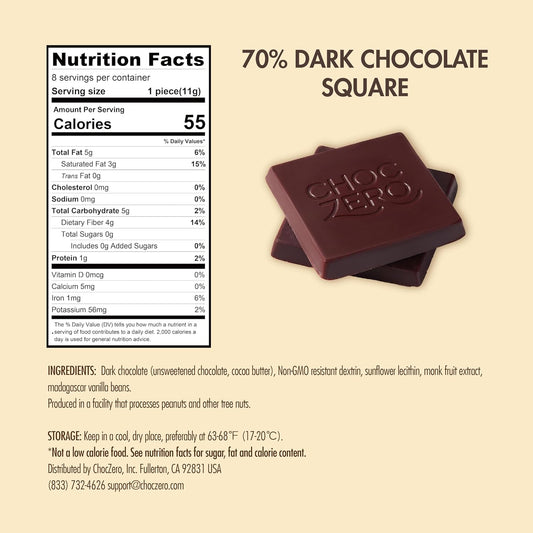 Choczero 70% Dark Chocolate, Sugar Free, Low Carb, All Natural, Keto Friendly, 3.2 Ounce (Pack Of 4)