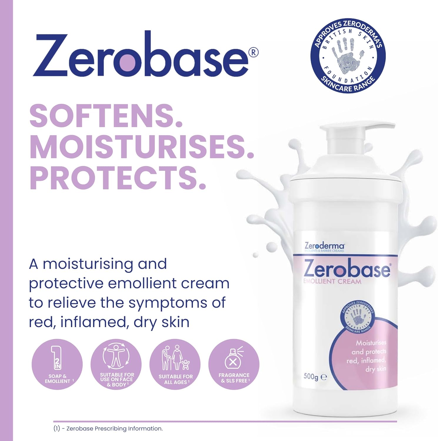 Zeroderma Zerobase Emollient Cream 2-in-1 Moisturiser & Soap Substitute, for Dry & Eczema-Prone Skin, Restores Skin Barrier, 21 percent w/w Paraffins, 500g : Amazon.co.uk: Beauty