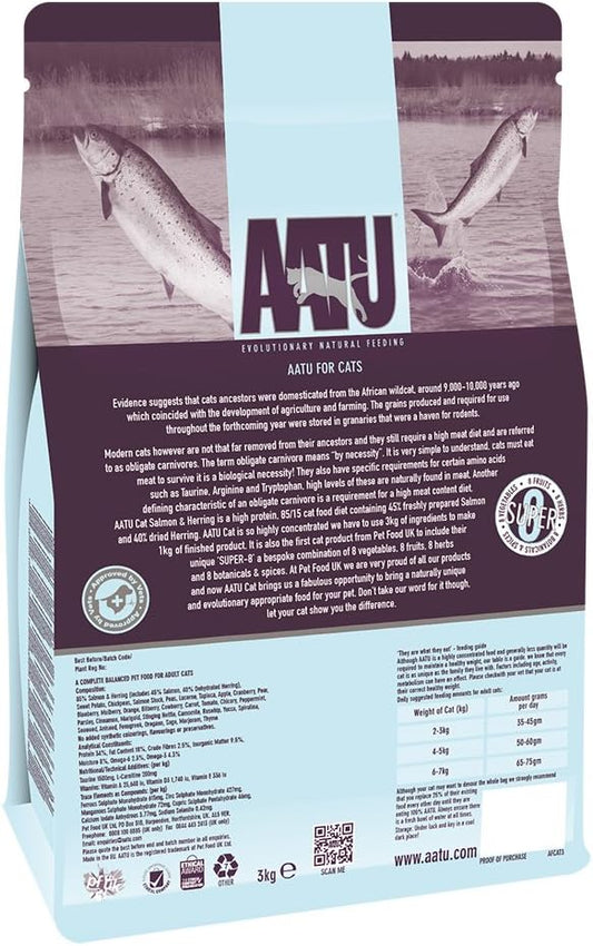 Aatu 85/15 Dry Cat Food, Salmon And Herring, High Protein, Grain Free Recipe, No Artificial Ingredients, 3 KgAfcat3