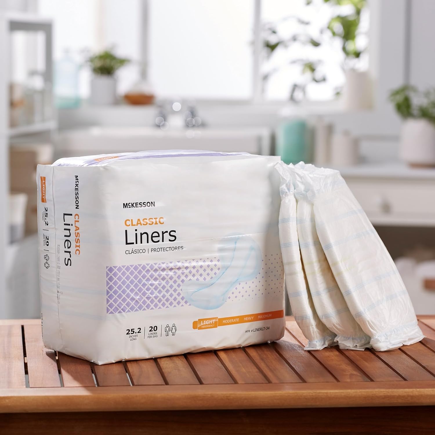 McKesson Classic Incontinence Liners, Light Absorbency for Postpartum - Disposable, Unisex, One Size Fits Most Adults - 25 1/5 in L, 20 Count, 1 Pack