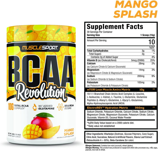 Musclesport Bcaa Revolution Amino Acid Powder Supplement For Men & Women - Intra Workout Training Complex - Recovery Supplement (Rainbow Candy, 30 Servings)