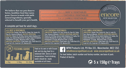 Encore Complete And Natural Wet Dog Food Pate, Meat Selection For Dogs In 150G Tray (Pack Of 5 Trays)Enc6256-1En