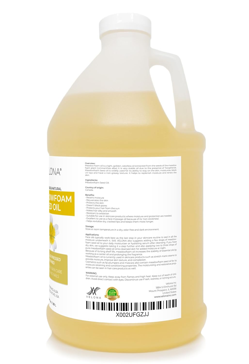 velona Meadowfoam Seed Oill 64 oz | 100% Pure and Natural Carrier Oil | Refined, Cold pressed | Cooking, Skin, Hair, Body & Face Moisturizing | Use Today - Enjoy Results : Beauty & Personal Care