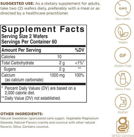 Solgar Chewable Calcium 500 Mg - 120 Wafers, Pack Of 3 - Promotes Musculoskeletal Health - Non-Gmo, Vegan, Gluten, Wheat & Dairy Free, Kosher - 180 Total Servings