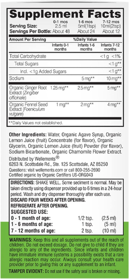 Wellements Gripe Water 4 Fl Oz, Relieves Occasional Stomach Discomfort from Gas, Fussiness & Hiccups, USDA Certified Organic, Gluten Free & Non GMO, Ages Newborn+