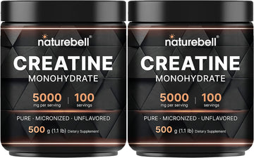 Naturebell 2 Pack Instant Creatine Monohydrate Powder 500 Grams, 5000Mg Per Serving, Unflavored Micronized Creatine Powder - Pre Workout | Keto | Vegan | Dissolves Easy | Filler Free