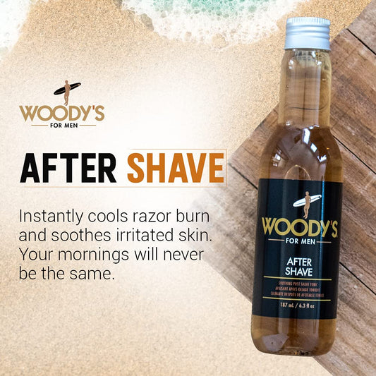 Woody'S Aftershave For Men Tonic – Soothing After Shave With Aloe Vera, Calendula & Chamomile To Reduce Irritation, Post Shave, 6.3 Fl Oz
