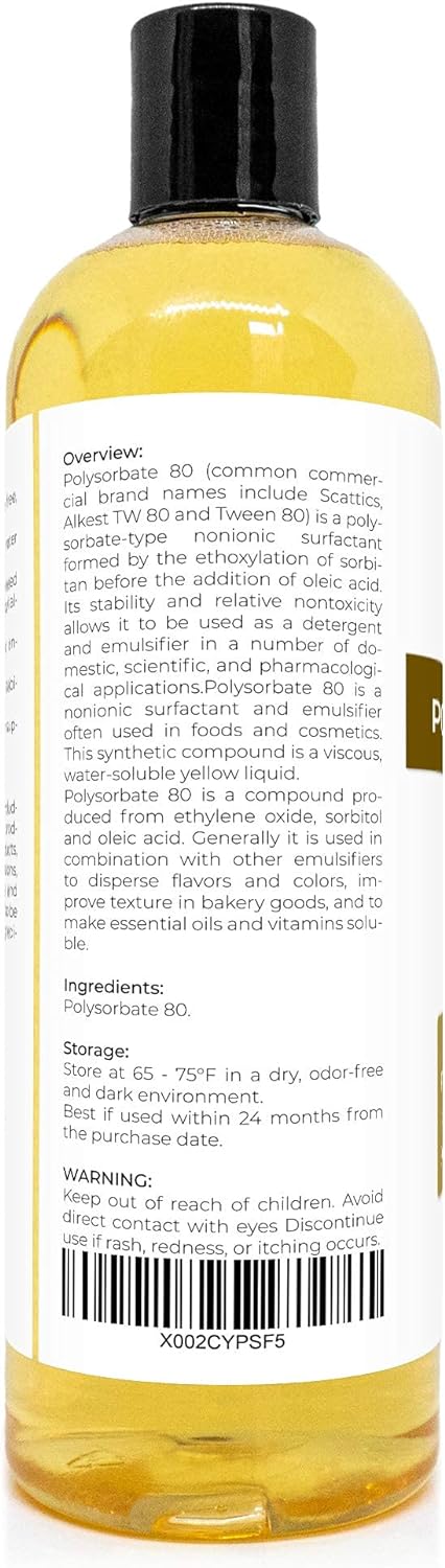 Polysorbate 80 by Velona - 16 oz | Solubilizer, Food & Cosmetic Grade | All Natural for Cooking, Skin Care and Bath Bombs, Sprays, Foam Maker | Use Today - Enjoy Results : Health & Household