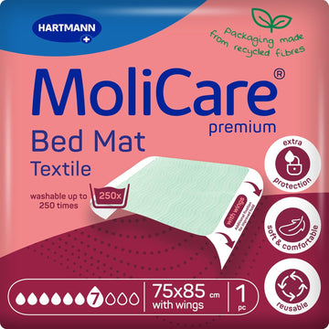 Molicare Premium Bed Mat Textile 7 Drops (2250 Ml Capacity) - Washable Incontinence Bed Pad For Adults Or Children, Waterproof Mattress Protector, 85X90 Cm, Oekotex Certified, Pack Of 1