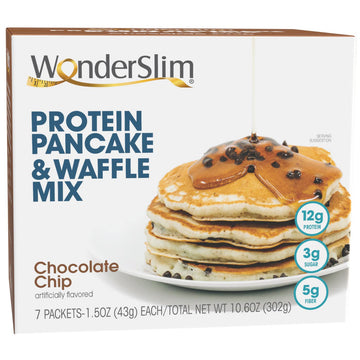 Wonderslim Protein Pancake & Waffle Mix, Chocolate Chip, Low Sugar, 5G Fiber (7Ct)