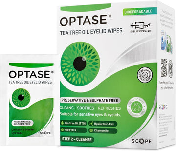 Optase Tea Tree Oil Eyelid Cleansing Wipes - Daily Hygiene & Relief From Blepharitis, Tired And Dry Eyes - 3X20 Pack