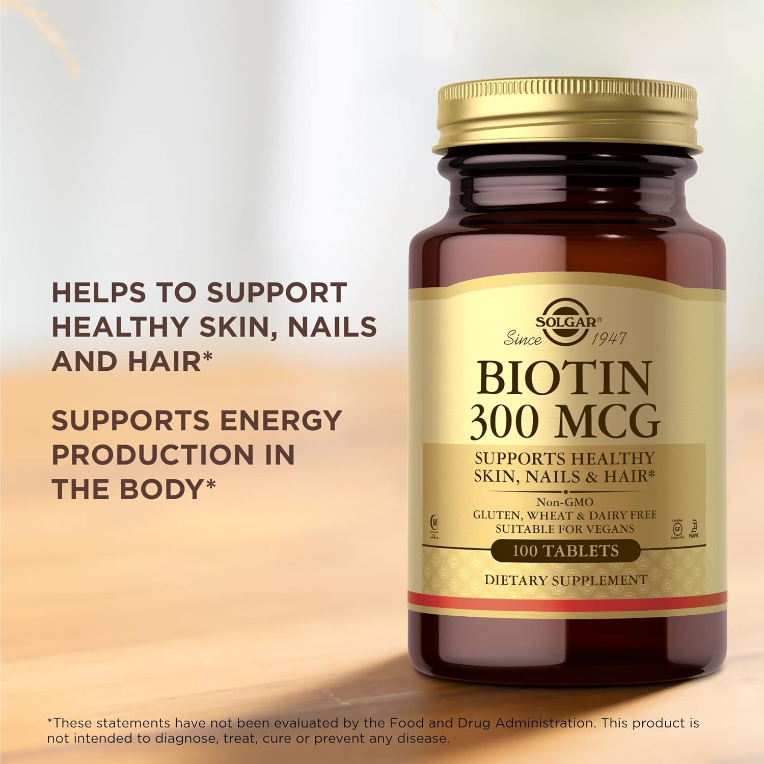 Solgar Biotin 300 Mcg - 100 Tablets, Pack Of 3 - Supports Healthy Skin, Nails & Hair - Non-Gmo, Vegan, Gluten Free, Dairy Free, Kosher, Halal - 300 Total Servings