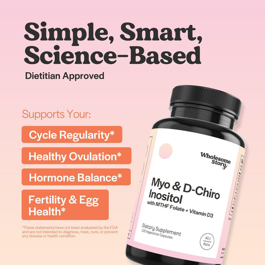 Myo-Inositol & D-Chiro Inositol Capsules With Mthf, Folate, Vitamin D | Support For Ovarian Function, Hormone Balance, & Homocysteine Levels | Fertility Supplements For Women | 360 Count 40:1 Ratio